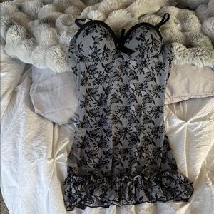 Black Floral Lace Bustier Chemise